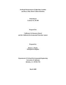 Report:  [removed]On Road Measurement of Light Duty Gasoline and Heavy Duty Diesel Vehicle Emissions