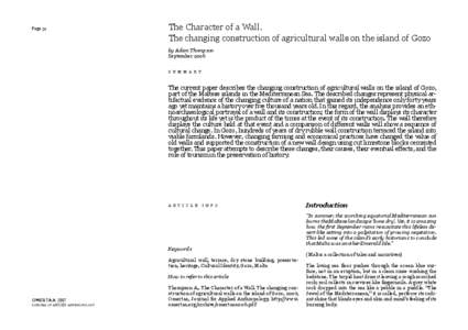 Page 31  The Character of a Wall. The changing construction of agricultural walls on the island of Gozo by Adam Thompson September 2006