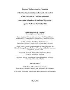 Report of the Investigative Committee of the Standing Committee on Research Misconduct at the University of Colorado at Boulder