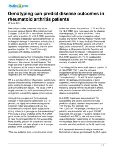 Genotyping can predict disease outcomes in rheumatoid arthritis patients