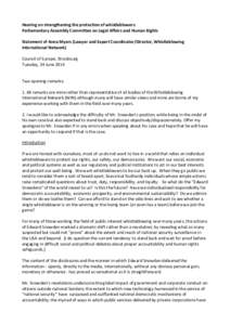 Hearing on strengthening the protection of whistleblowers Parliamentary Assembly Committee on Legal Affairs and Human Rights Statement of Anna Myers (Lawyer and Expert Coordinator/Director, Whistleblowing International N