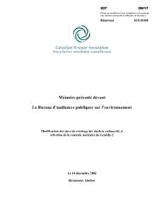 207  DM17 Projet de modification des installations de stockage des déchets radioactifs et réfection de Gentilly-2