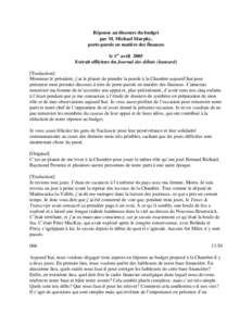 Réponse au discours du budget par M. Michael Murphy, porte-parole en matière des finances le 1er avril 2005 Extrait officieux du Journal des débats (hansard) [Traduction]