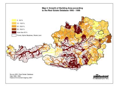 Map 4: Growth of Building Area according to the Real Estate Database[removed]9,9 % [removed],9 % [removed],9 %