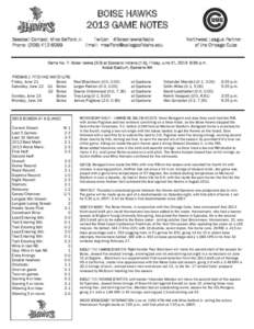 BOISE HAWKS 2013 GAME NOTES Baseball Contact: Mike Safford Jr. Twitter: #BoiseHawksRadio Phone: ([removed]Email: [removed]