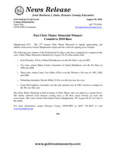 August 18, 2010  FOR IMMEDIATE RELEASE Contact Information: James May