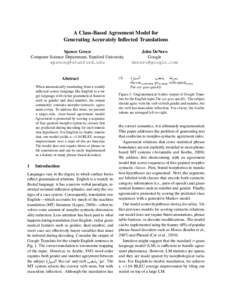 A Class-Based Agreement Model for Generating Accurately Inflected Translations Spence Green Computer Science Department, Stanford University 