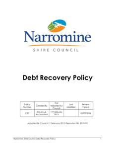 Debt Recovery Policy  Policy Number  Created By