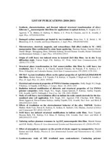 LIST OF PUBLICATIONS[removed]Synthesis, characterizations, and thermal induced structural transformation of silverfullerene C60 nanocomposite thin films for applications in optical devices, R. Singhal, D. C. Agarw