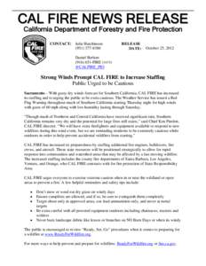 C A L FIR E N E W S R E L E A S E California Department of Forestry and Fire Protection CONTACT: Julie Hutchinson[removed]RELEASE