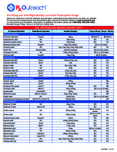 Providing you with High-Quality, Low-Cost Prescription Drugs. See if your medicine is on the Rx Outreach drug list below. Administrative fees listed are for any dose, any strength. For the most up-to-date drug list and a