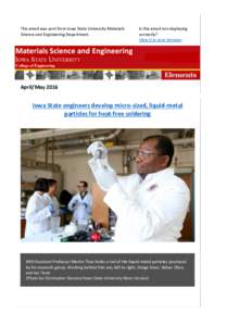 This email was sent from Iowa State University Materials Science and Engineering Department. Is this email not displaying correctly? View it in your browser.