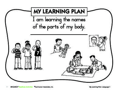 MY LEARNING PLAN  I am learning the names of the parts of my body.  51
