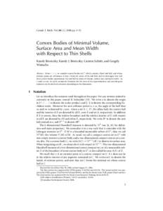 Canad. J. Math. Vol), 2008 pp. 3–32  Convex Bodies of Minimal Volume, Surface Area and Mean Width with Respect to Thin Shells K´aroly B¨or¨oczky, K´aroly J. B¨or¨oczky, Carsten Sch¨utt, and Gergely