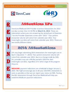 TennCare Medicaid EHR Provider Incentive Payment Program E-Newsletter
