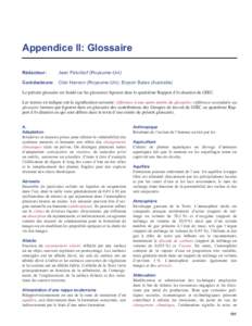 Appendice II: Glossaire Rédacteur: Jean Palutikof (Royaume-Uni)  Corédacteurs:	 Clair Hanson (Royaume-Uni), Bryson Bates (Australie)