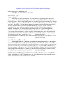 Southern Campaign American Revolution Pension Statements & Rosters Pension Application of Joseph Biggs R831 Transcribed and annotated by C. Leon Harris State of Virginia } Ss County of Brooke } Be it known that before th