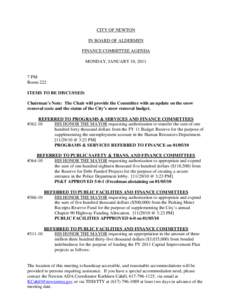 CITY OF NEWTON IN BOARD OF ALDERMEN FINANCE COMMITTEE AGENDA MONDAY, JANUARY 10, [removed]PM