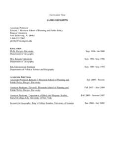 Curriculum Vitae JAMES DEFILIPPIS Associate Professor Edward J. Bloustein School of Planning and Public Policy Rutgers University