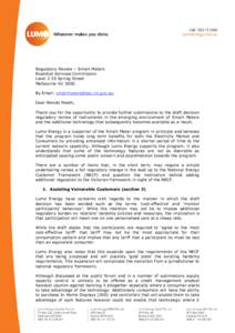 Regulatory Review – Smart Meters Essential Services Commission Level 2 35 Spring Street Melbourne Vic 3000 By Email: [removed] Dear Wendy Heath,