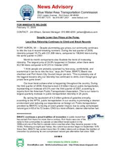 News Advisory Blue Water Area Transportation Commission 2021 Lapeer Avenue Port Huron, MI7373 faxwww.bwbus.com  FOR IMMEDIATE RELEASE