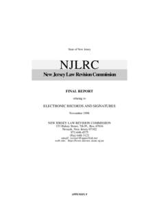 State of New Jersey  NJLRC New Jersey Law Revision Commission FINAL REPORT relating to