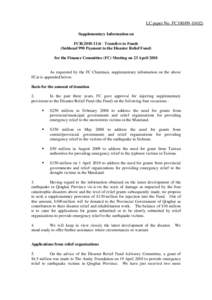 LC paper No. FC100[removed]Supplementary Information on FCR[removed] : Transfers to Funds (Subhead 990 Payment to the Disaster Relief Fund) for the Finance Committee (FC) Meeting on 23 April 2010