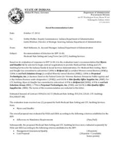 STATE OF INDIANA Michael R. Pence, Governor Department of Administration Procurement Division 402 W Washington Street, Room W468