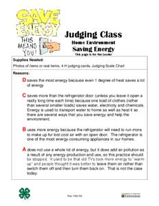 Judging Class Home Environment Saving Energy This page is for the Leader