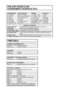 THE GAP CHESS CLUB TOURNAMENT SCHEDULE 2014 TOURNAMENTS 1. Flood Cup 2. One Hour 3. Allegro