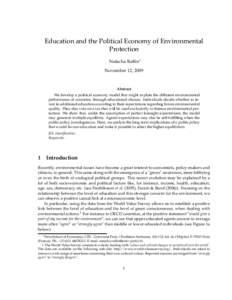 Education and the Political Economy of Environmental Protection Natacha Raffin∗ November 12, 2009  Abstract