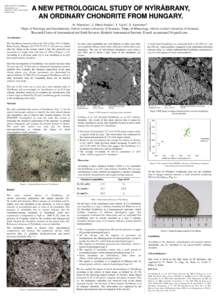 LPSC2013 #1477 (Chondrites: Thermal Processes Poster, Tue, p.nm., Town Center Exhibit Area)  A NEW PETROLOGICAL STUDY OF NYÍRÁBRANY,