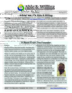 Volume 13, Issue 1  Newsletter A Brief Intro To Able & Willing