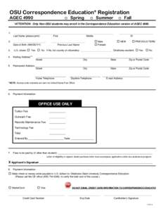 OSU Correspondence Education* Registration AGEC 4990   Spring
