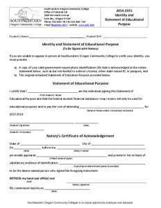 Southwestern Oregon Community College Office of Financial Aid 1988 Newmark Avenue Coos Bay, Oregon[removed]Phone: [removed]fax[removed]Email: [removed] | website: www.socc.edu