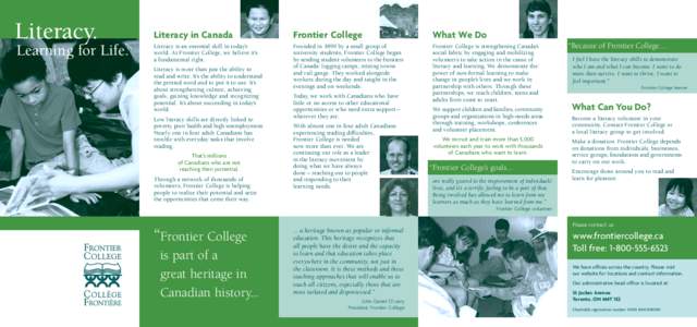 Literacy.  Learning for Life. Literacy in Canada