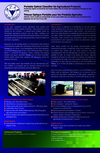 Portable Optical Classifier for Agricultural Products  Achieving higher productivity and lower defect rate for fruits and vegetables through on-site sorting  Trieuse Optique Portable pour les Produits Agricoles