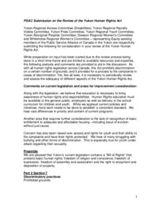 PSAC Submission on the Review of the Yukon Human Rights Act