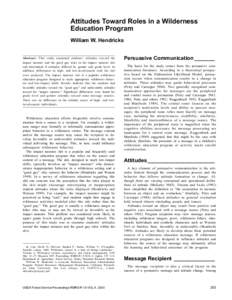 Attitudes Toward Roles in a Wilderness Education Program William W. Hendricks Abstract—This study examined students’ attitudes toward the impact monster and the good guy roles in the impact monster skit