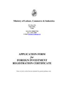 Ministry of Labour, Commerce & Industries P.O. Box 110, Nuku’alofa, Tonga Tel: ([removed]Fax: ([removed]