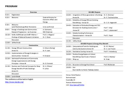 PROGRAM Overview 8.15 h Registration