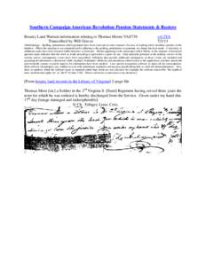 Southern Campaign American Revolution Pension Statements & Rosters Bounty Land Warrant information relating to Thomas Moore VAS739 Transcribed by Will Graves vsl 2VA[removed]