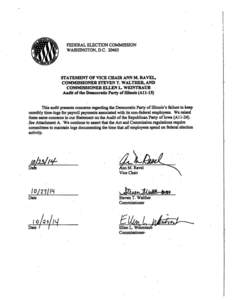 FEDERAL ELECTION COMMISSION WASHINGTON, D.C[removed]STATEMENT OF VICE CHAIR ANN M. RAVEL, COMMISSIONER STEVEN T. WALTHER, AND COMMISSIONER ELLEN L. WEINTRAUB