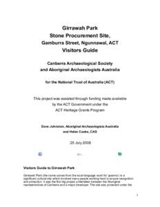 Girrawah Park Stone Procurement Site, Gamburra Street, Ngunnawal, ACT Visitors Guide Canberra Archaeological Society