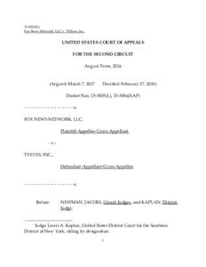 15‐3885(L)  Fox News Network, LLC v. TVEyes, Inc.    UNITED STATES COURT OF APPEALS   