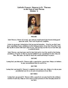 Catholic Prayers: Novena to St. Therese on the Feast of Saint Therese (October 1)