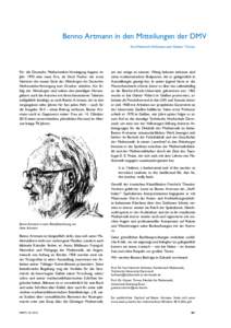 Benno Artmann in den Mitteilungen der DMV Karl Heinrich Hofmann und Günter Törner Für die Deutsche Mathematiker-Vereinigung begann im Jahr 1993 eine neue Ära, als Gerd Fischer die erste Nummer der neuen Serie der Mit