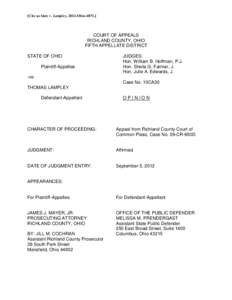 [Cite as State v. Lampley, 2012-Ohio[removed]COURT OF APPEALS RICHLAND COUNTY, OHIO FIFTH APPELLATE DISTRICT STATE OF OHIO