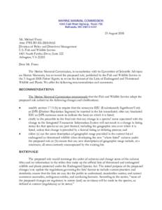 MARINE MAMMAL COMMISSION 4340 East-West Highway, Room 700 Bethesda, MD[removed]August 2008 Mr. Michael Franz
