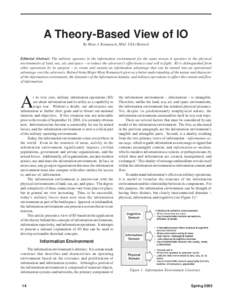 A Theory-Based View of IO By Marc J. Romanych, MAJ, USA (Retired) Editorial Abstract: The military operates in the information environment for the same reason it operates in the physical environments of land, sea, air, a